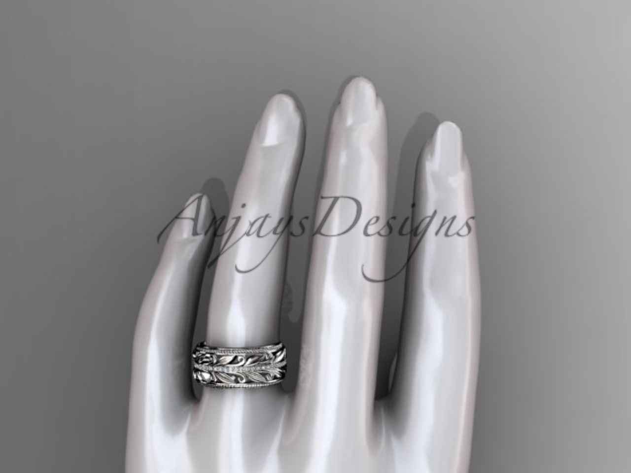 Unique 10mm Nature Inspired Wedding Band Lab Grown Diamond Wide Leaf Ring