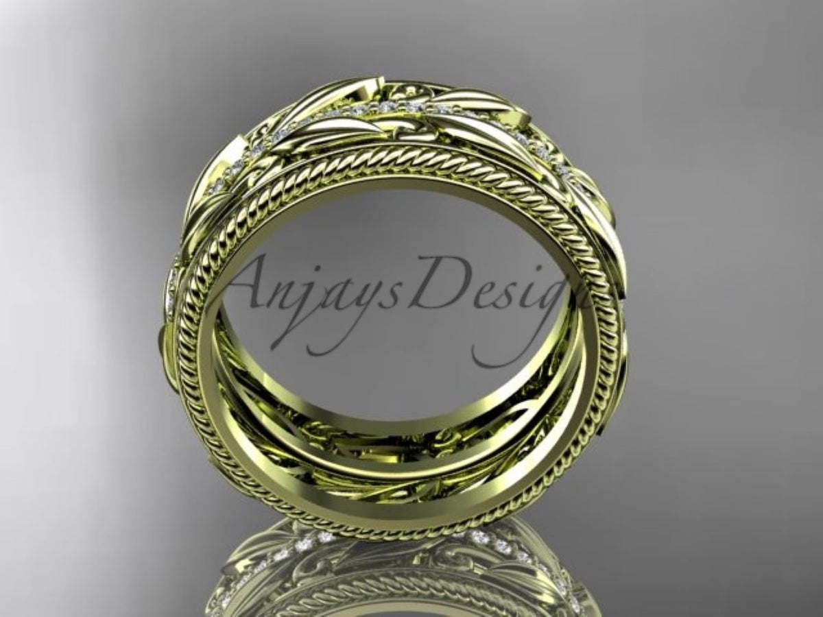 Unique 10mm Nature Inspired Wedding Band Lab Grown Diamond Wide Leaf Ring