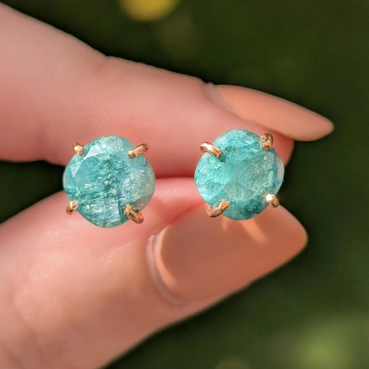 Natural Emerald Stud Earrings - Light Green