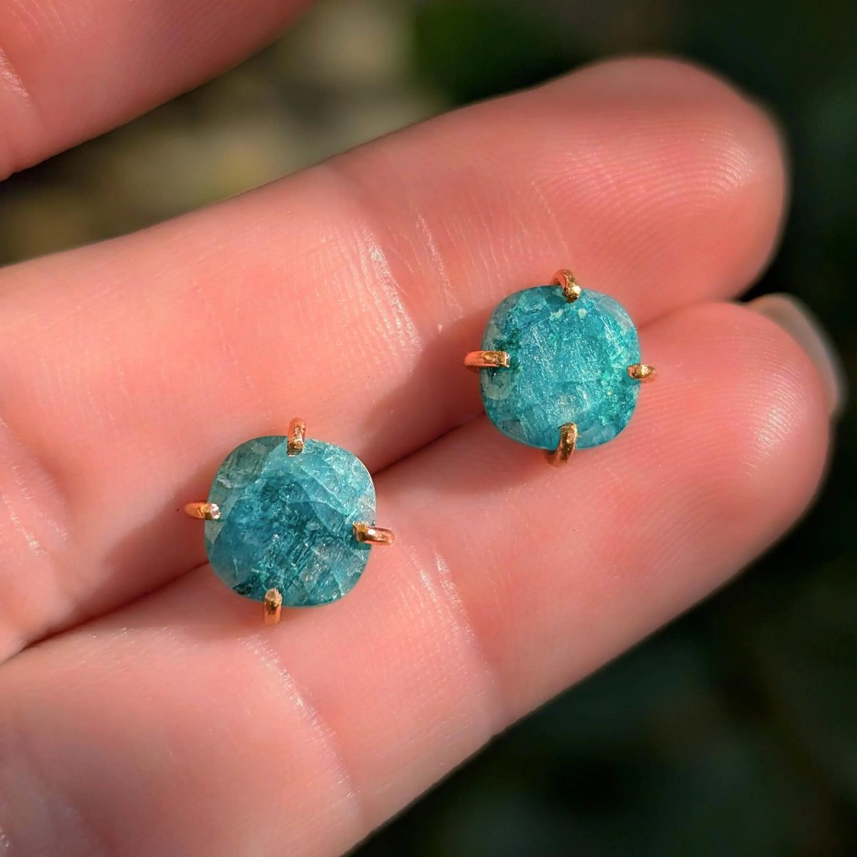 Natural Emerald Stud Earrings - Light Green