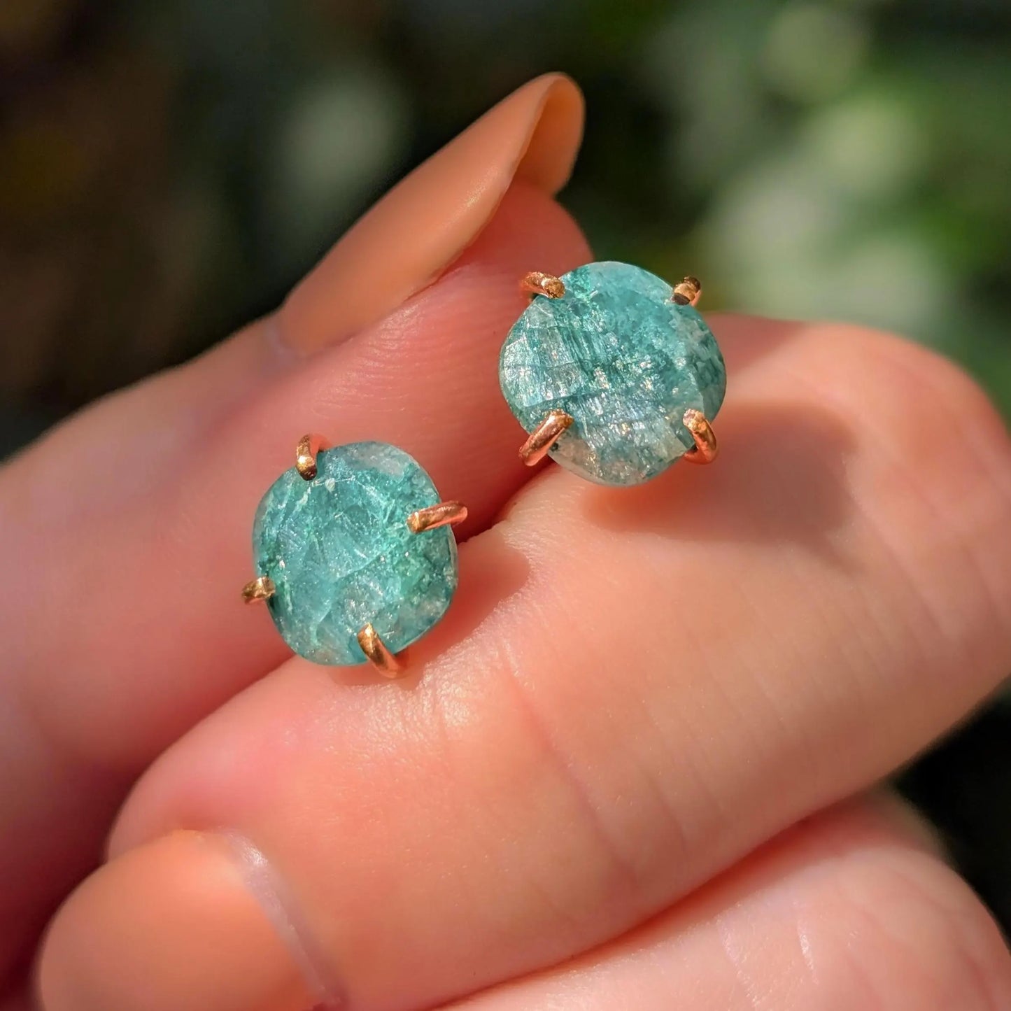 Natural Emerald Stud Earrings - Light Green