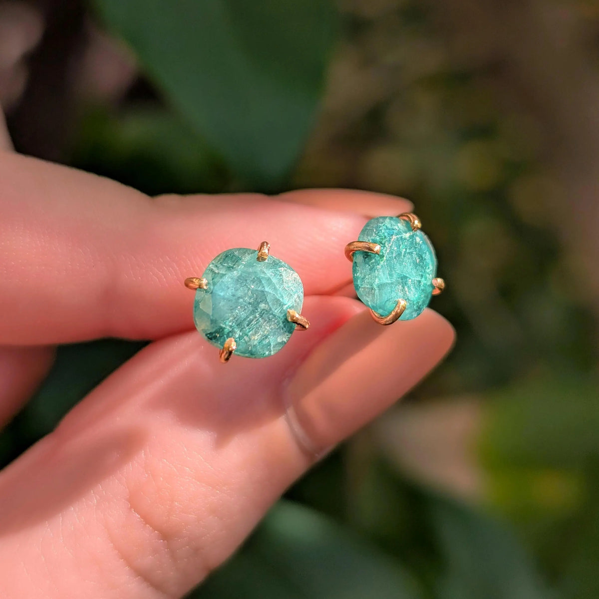Natural Emerald Stud Earrings - Light Green