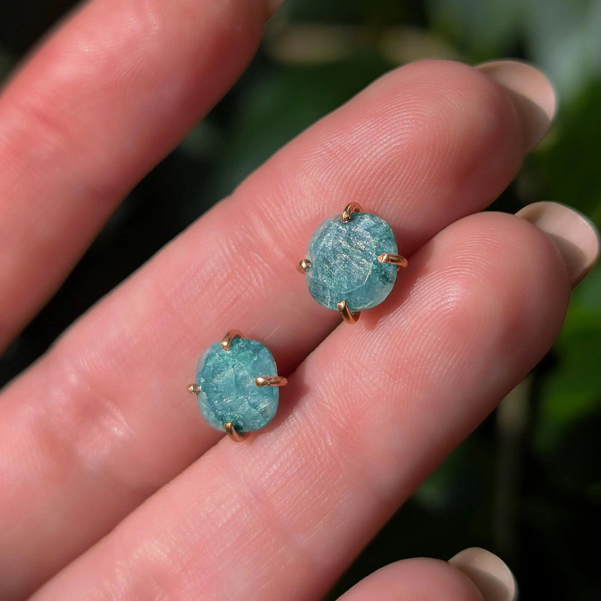Natural Emerald Stud Earrings - Light Green