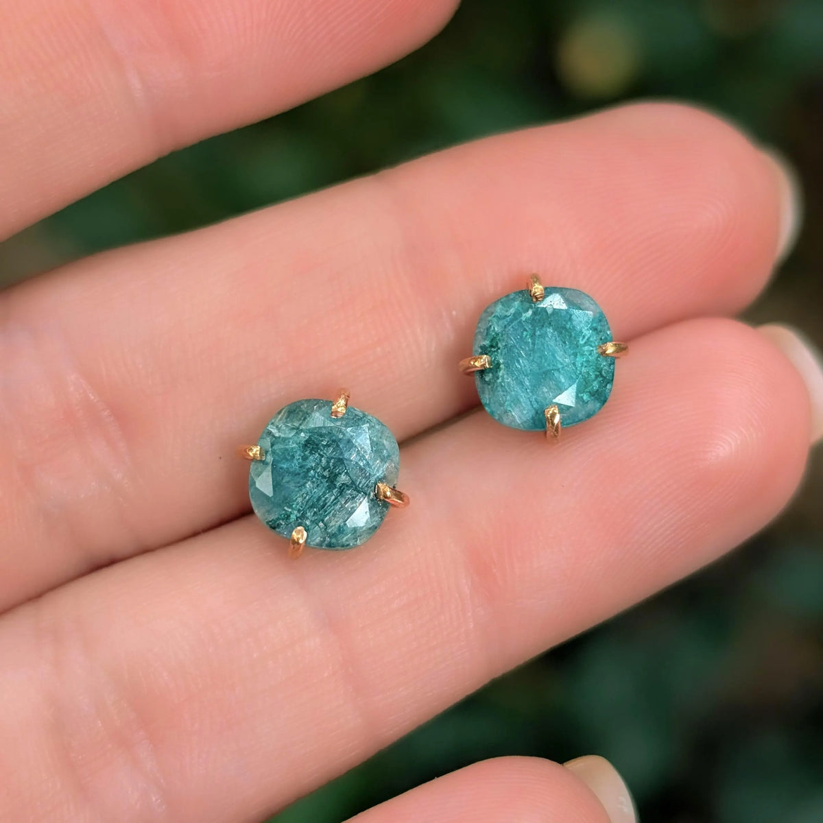 Natural Emerald Stud Earrings - Light Green