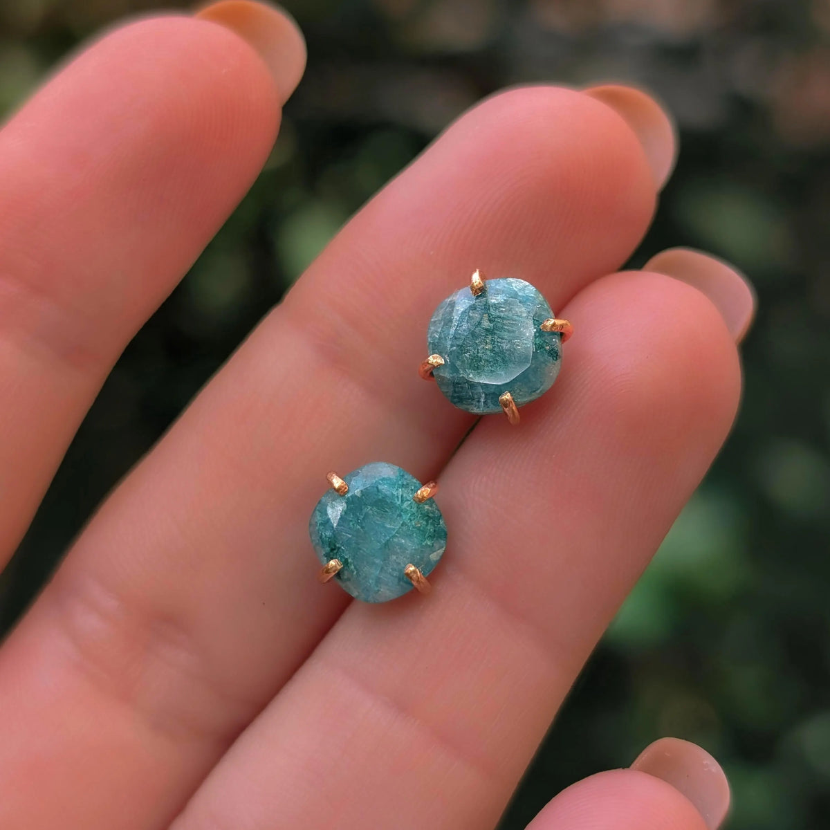 Natural Emerald Stud Earrings - Light Green