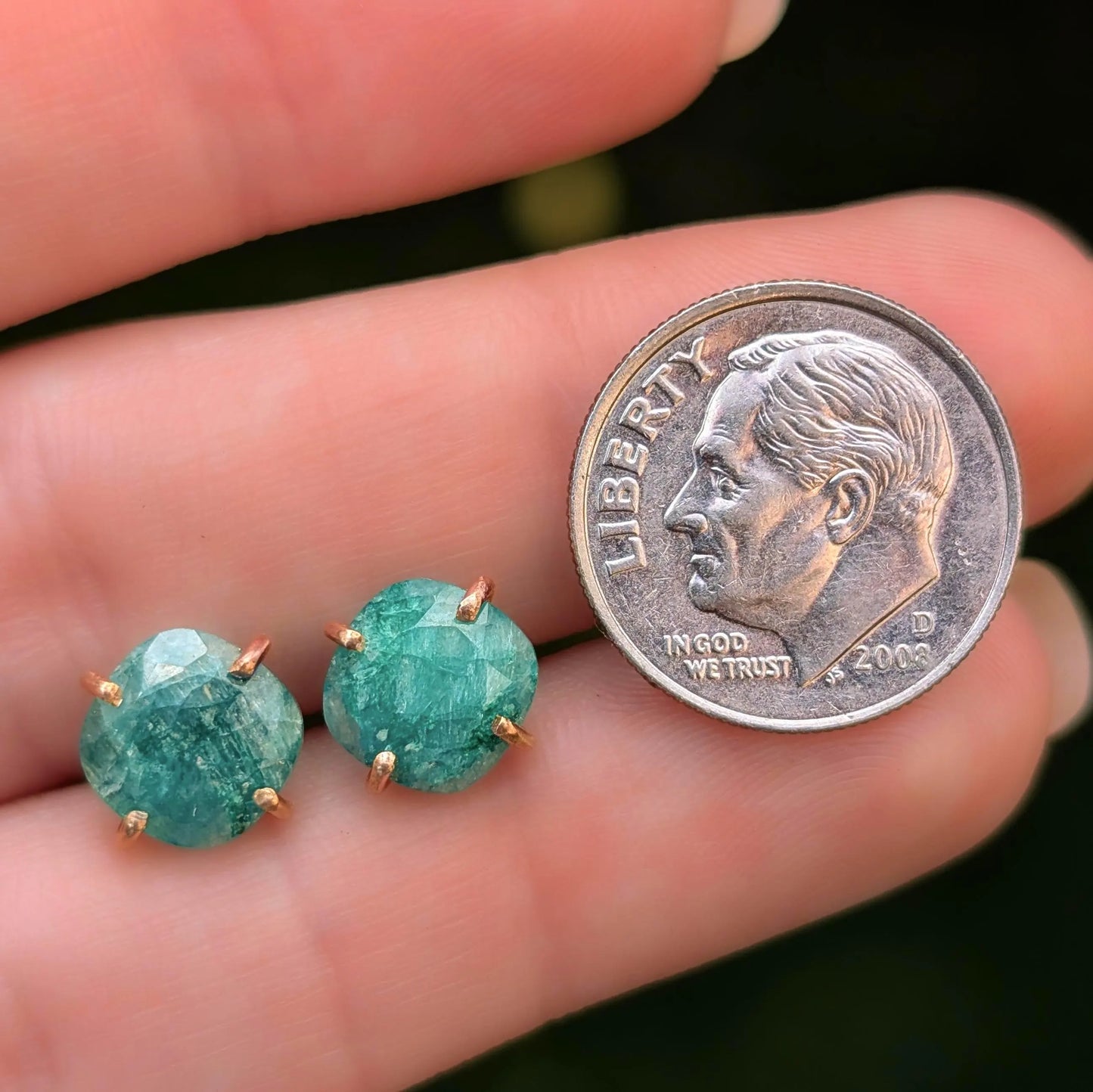 Natural Emerald Stud Earrings - Light Green