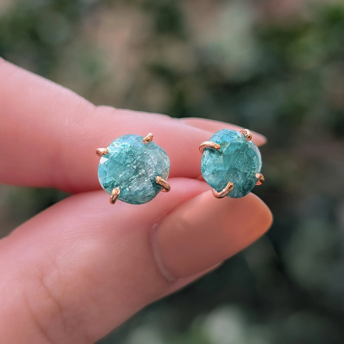 Natural Emerald Stud Earrings - Light Green