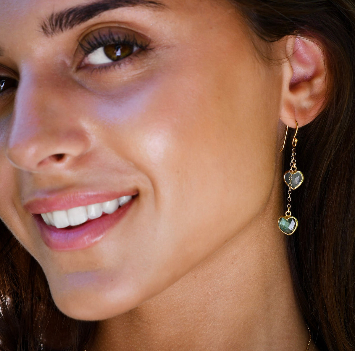 Duo Hearts Earrings: Labradorite & Aquamarine