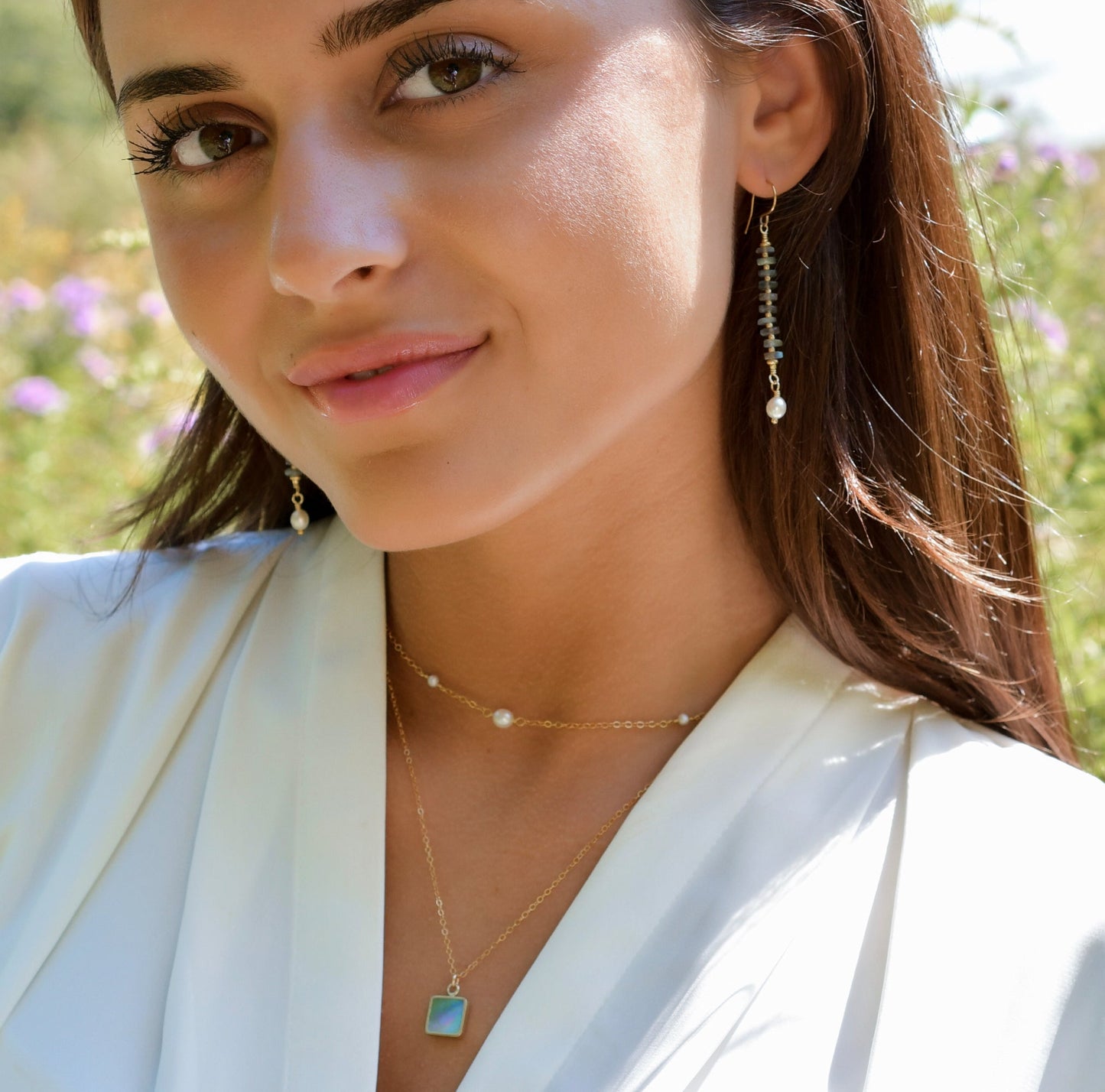 Elara Earrings: Labradorite & Pearl