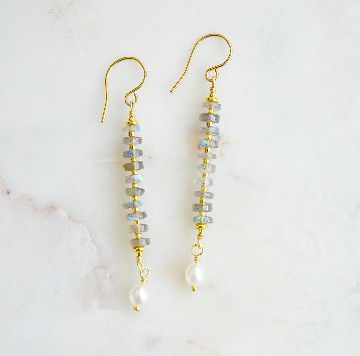 Elara Earrings: Labradorite & Pearl
