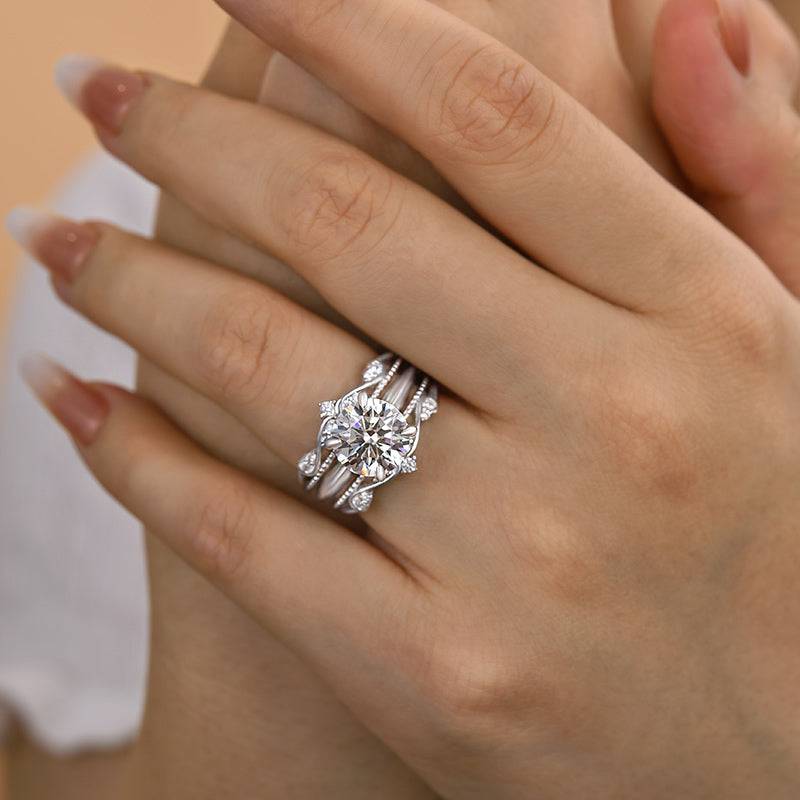 Refined Round Cut 2.5ct Insert Ring 925 Sterling Silver Wedding Ring Set