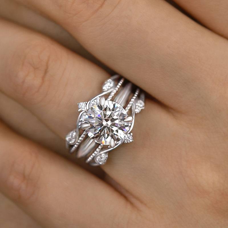 Refined Round Cut 2.5ct Insert Ring 925 Sterling Silver Wedding Ring Set