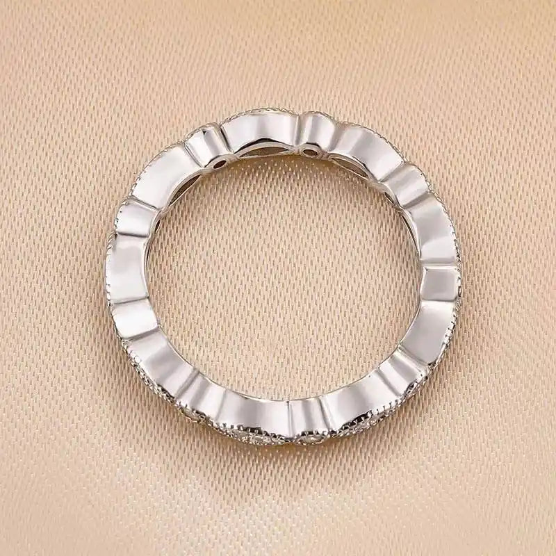 Solarii Vintage Full Eternity Art Deco Stacking Wedding Ring In 925 Sterling Silver