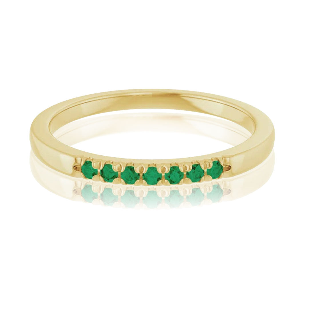 Louise Anniversary Band - French Set Emeralds Pave Stacking Birthstone Ring