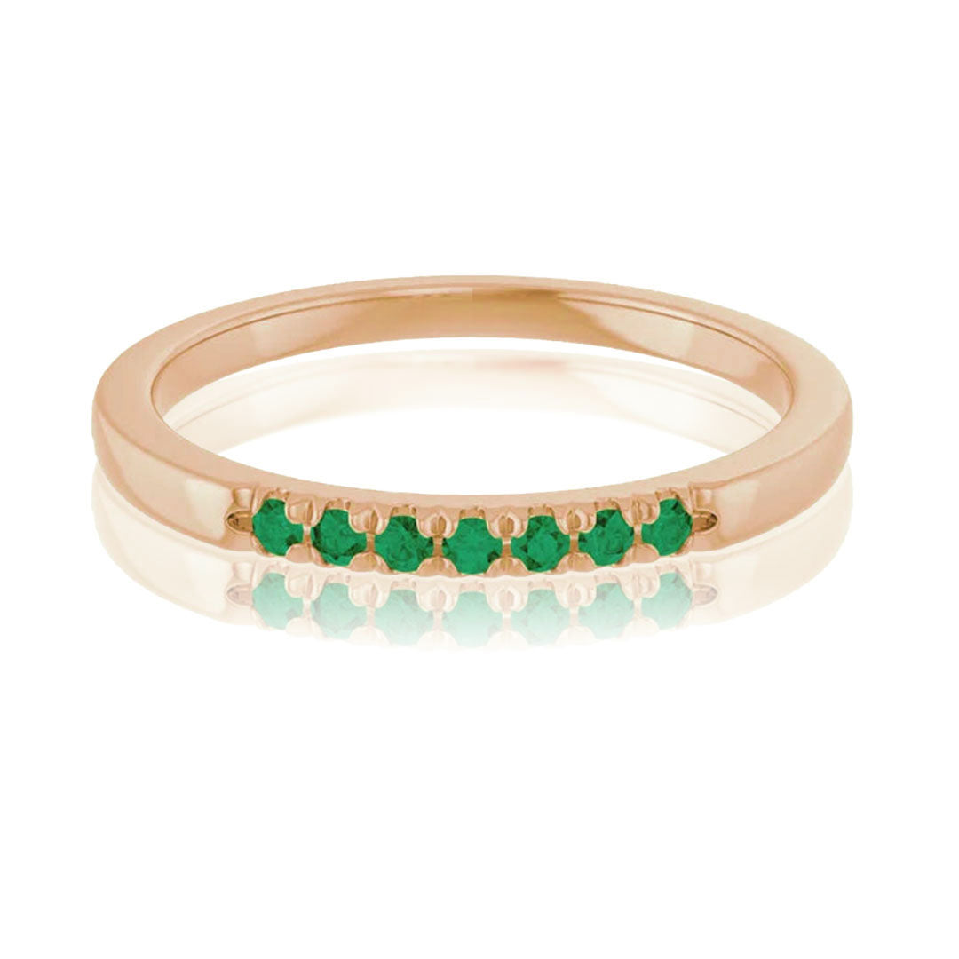Louise Anniversary Band - French Set Emeralds Pave Stacking Birthstone Ring