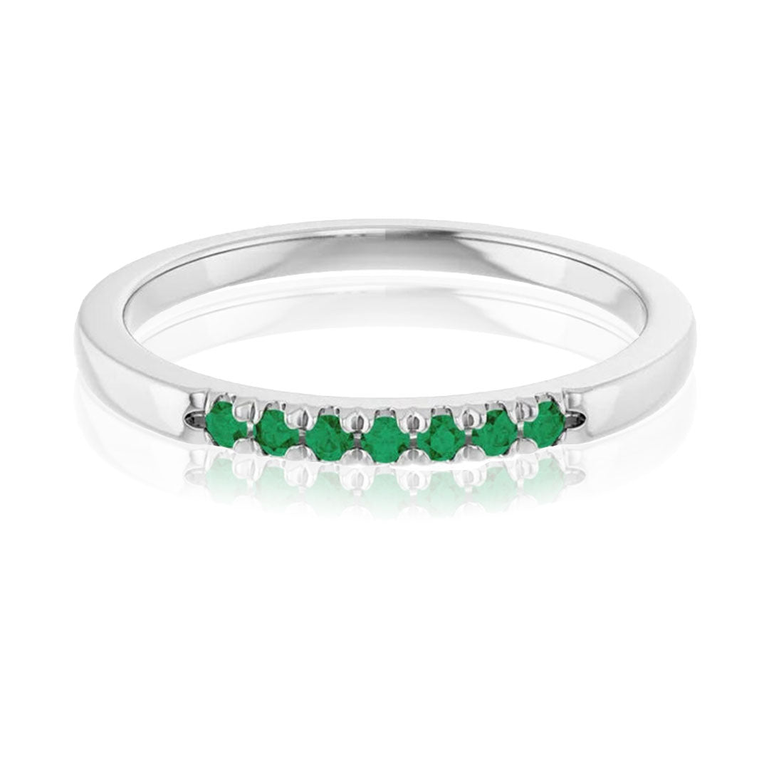 Louise Anniversary Band - French Set Emeralds Pave Stacking Birthstone Ring