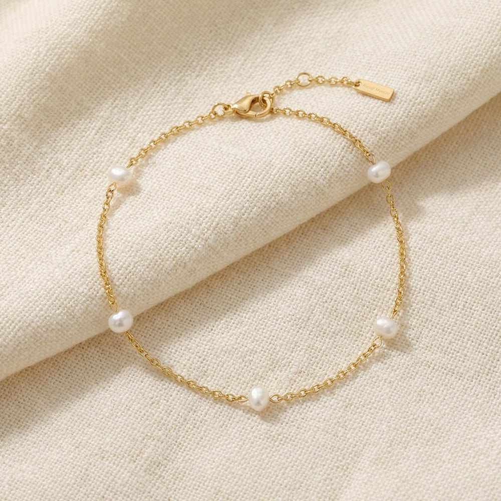 Max Anklet 9.5"18k Yellow Gold Plated 5mm Freshwater Pearls Lobster Clasp