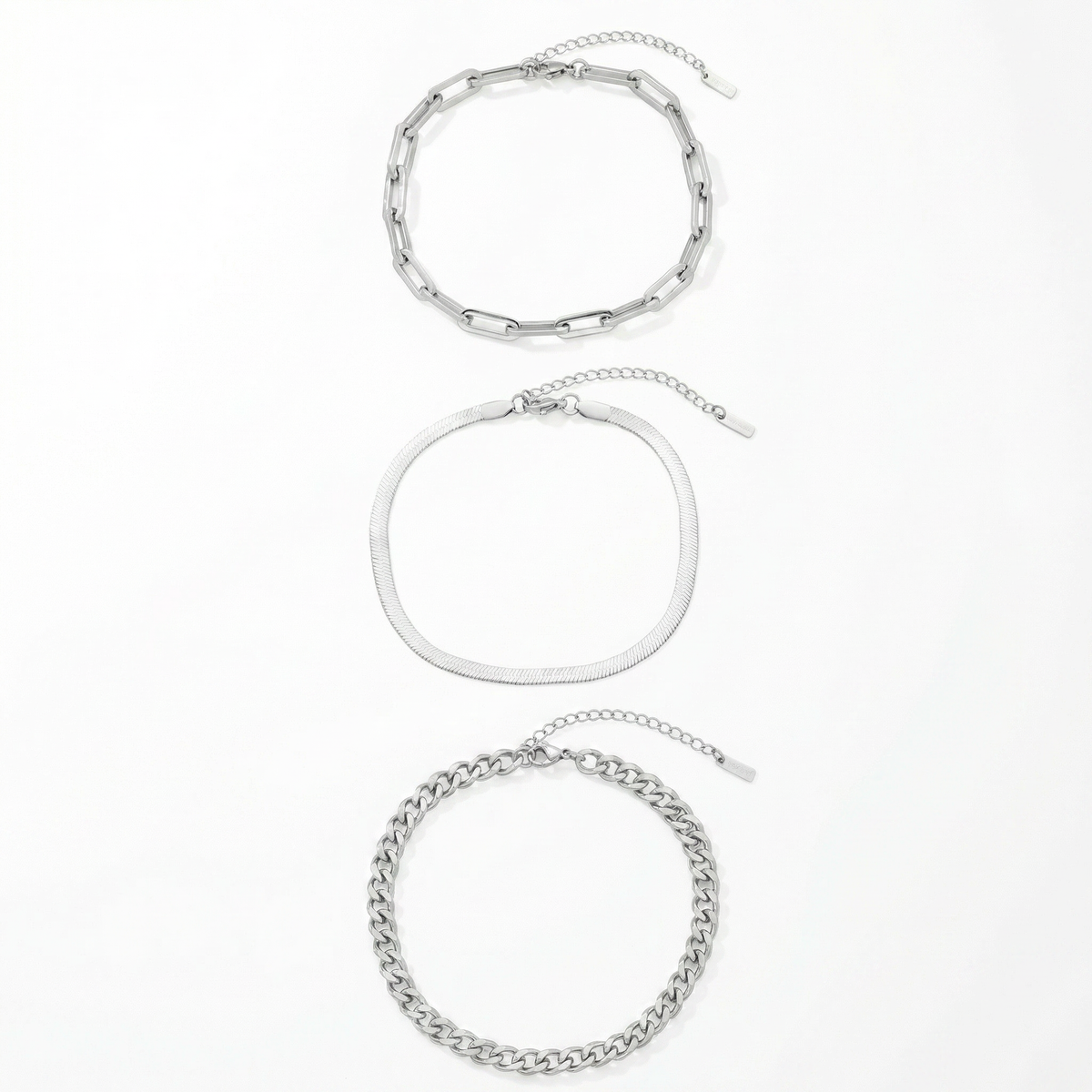 Cinthia Anklet 3 Piece Set Silver Plated 9" with 2" Extender