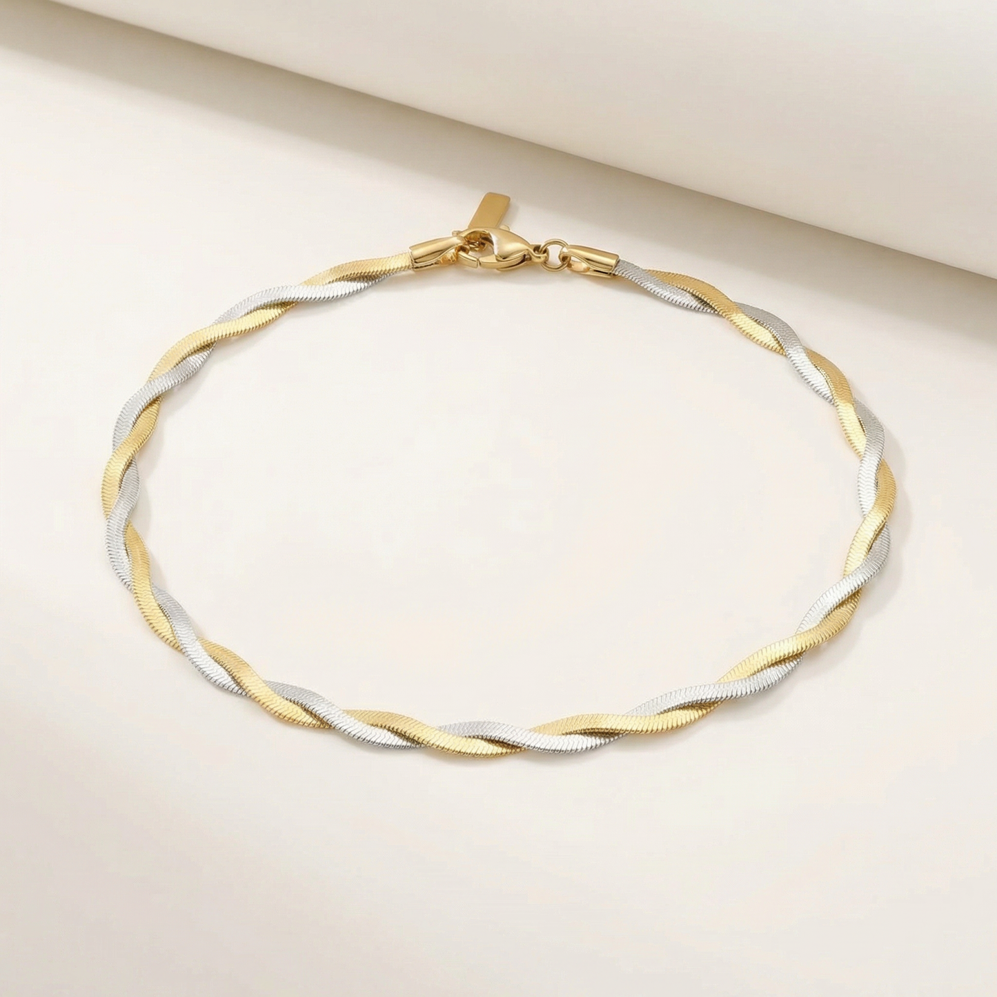 Amina Anklet 18k Mixed Metal 10" 6mm Total Width Herringbone Chain