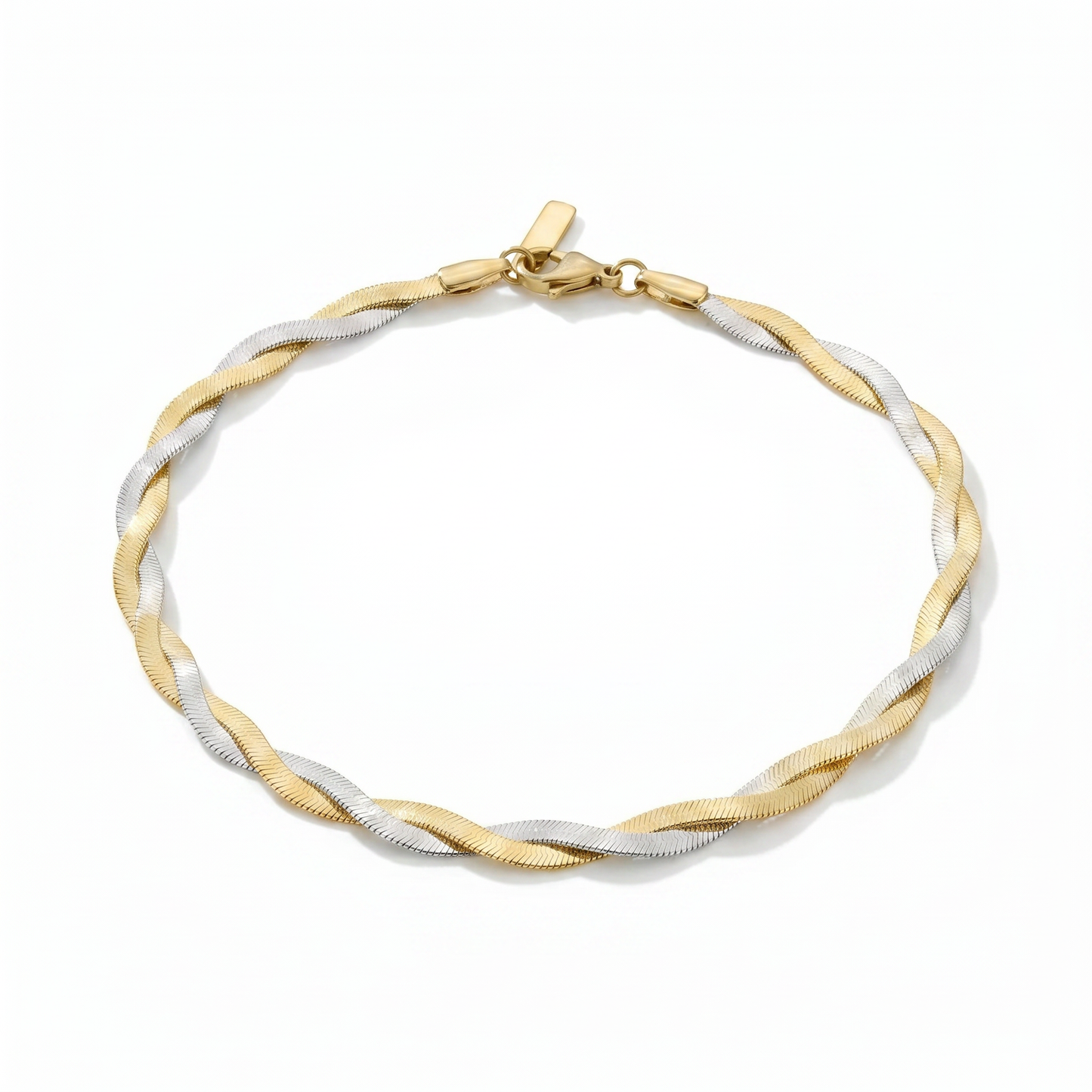 Amina Anklet 18k Mixed Metal 10" 6mm Total Width Herringbone Chain