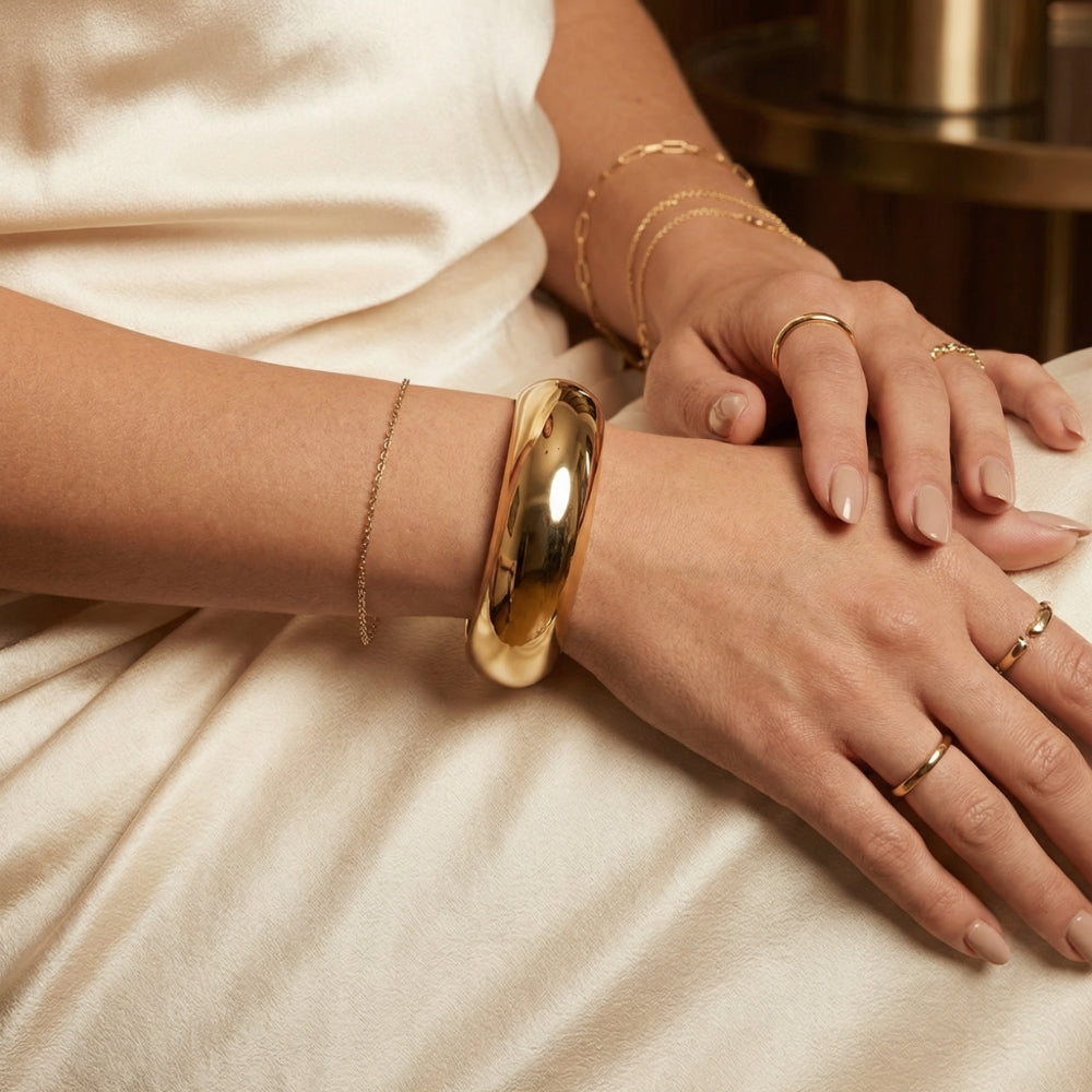Heavy Weight Thick 1" 18k Yellow Gold Plated Bangle