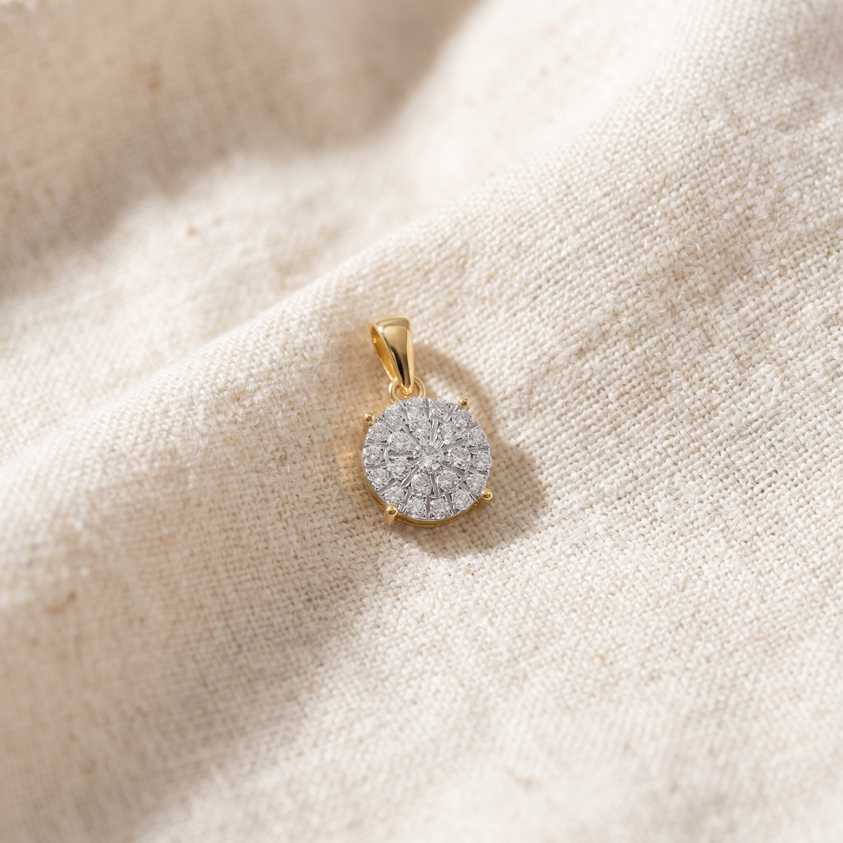 3/8Ct TW Diamond Halo 9mm Round Pendant Yellow Gold Women's Necklace 18"