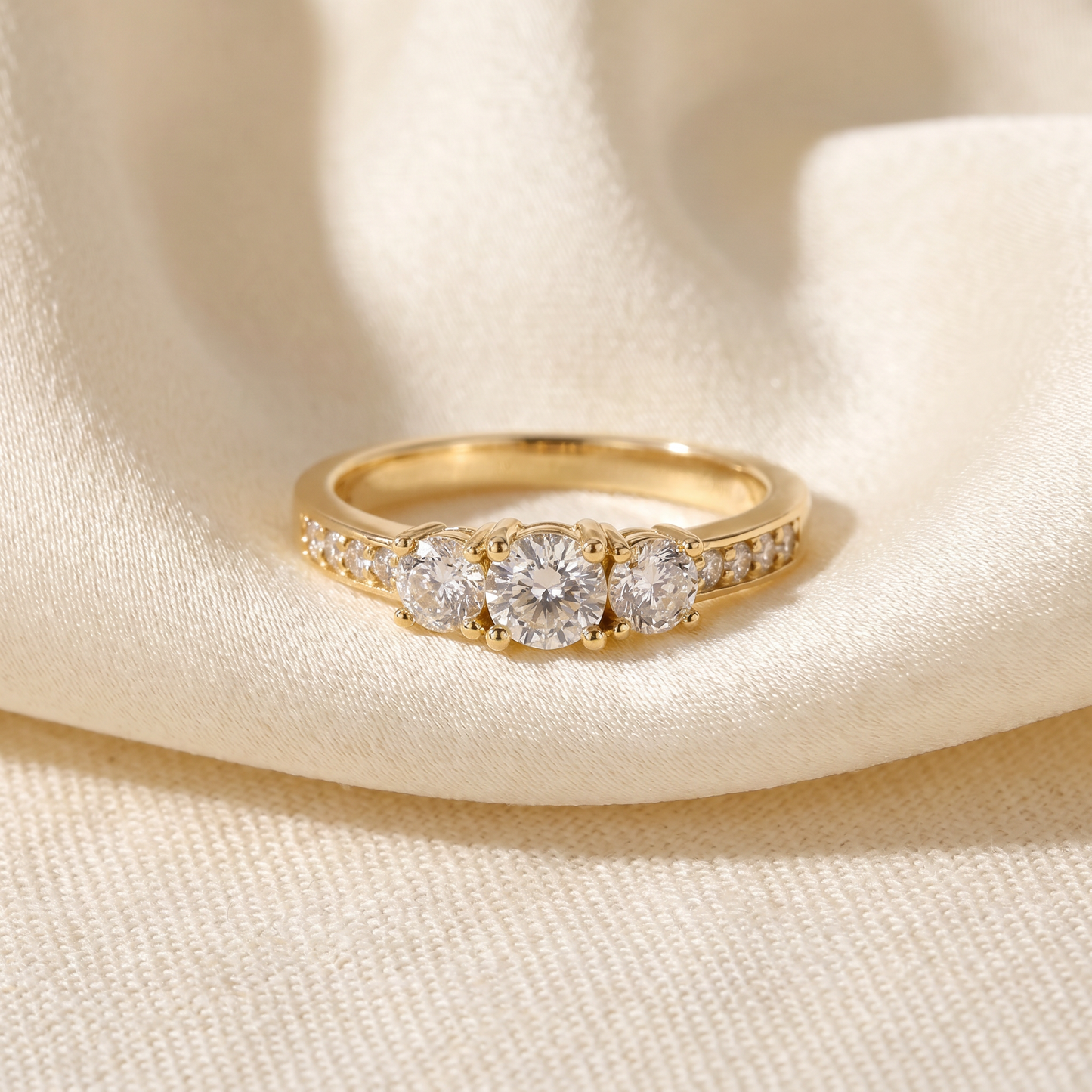 1ct 3 Stone Diamond Engagement Ring 14K Yellow Gold