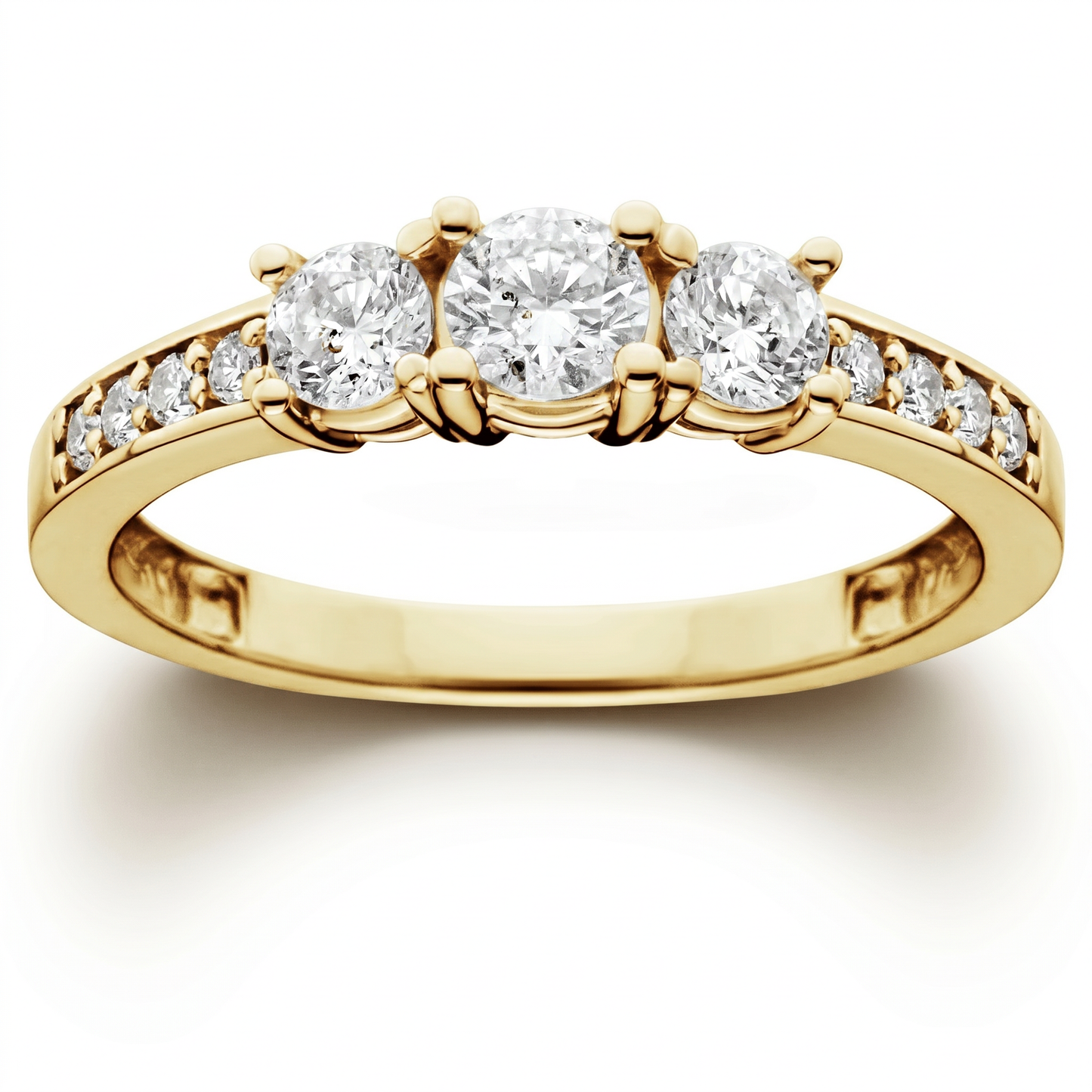 1ct 3 Stone Diamond Engagement Ring 14K Yellow Gold