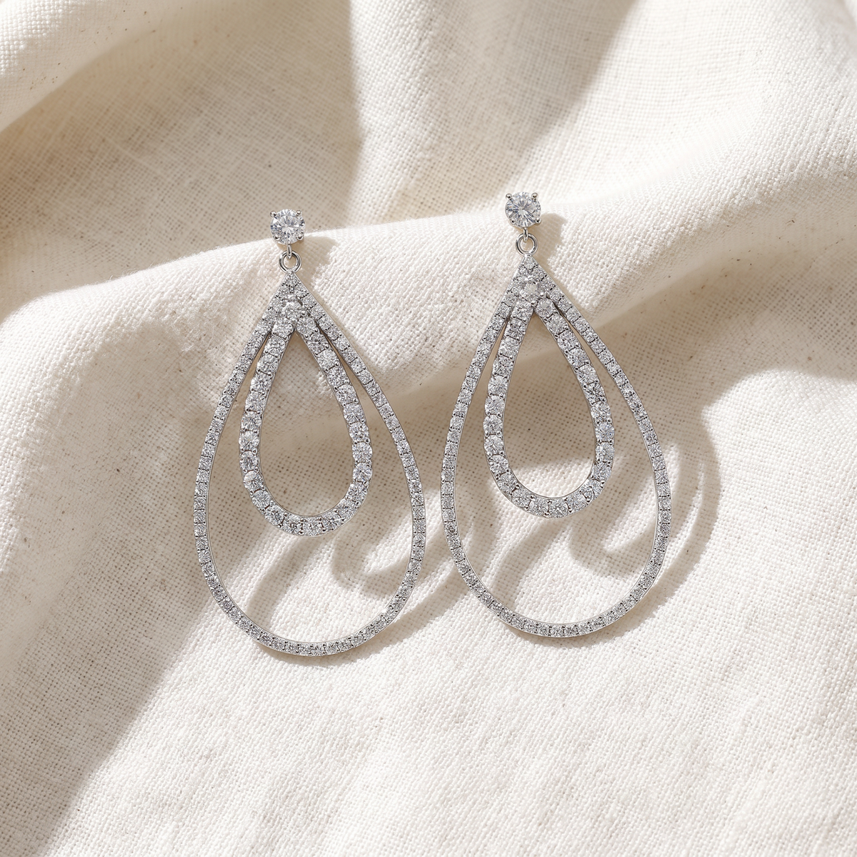5 Ct Pear Shape Dangle Lab Grown Diamond Large Earrings White Gold 2" Tall