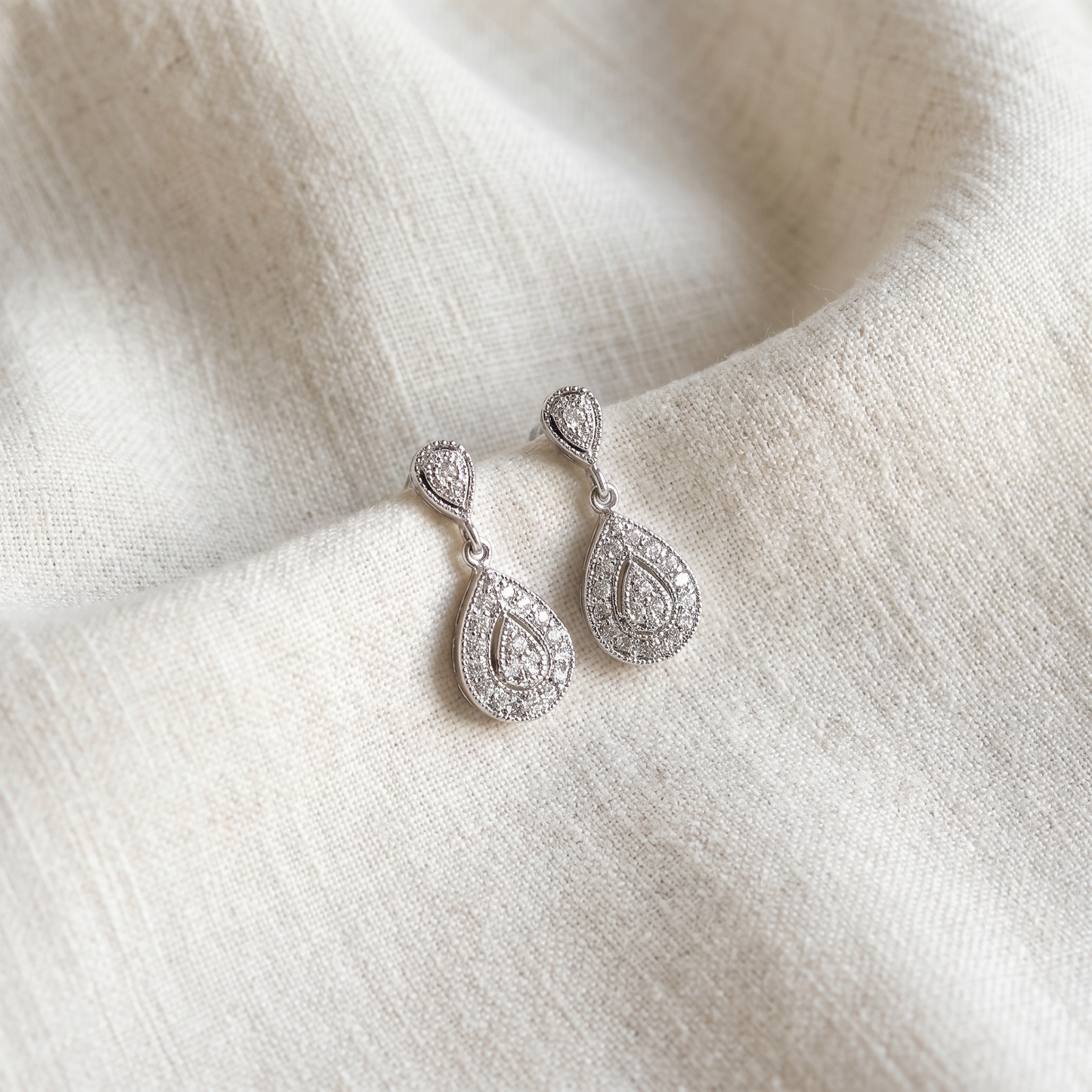 1/2Ct Diamond Pear Shape Dangle Earrings 5/8" Tall Screw Back