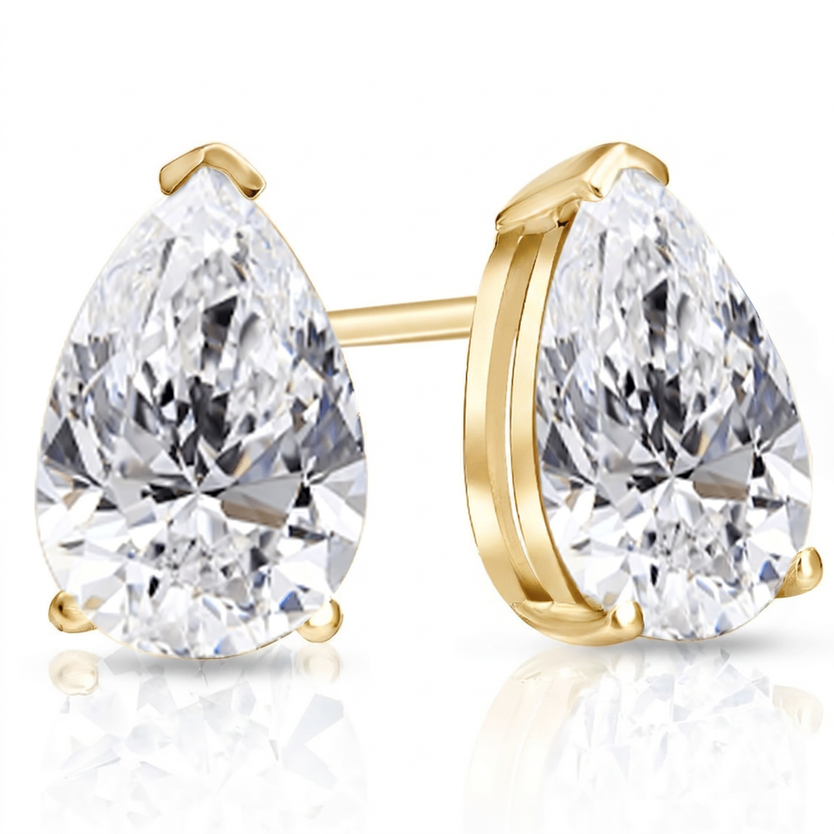 2 Ct Lab Grown Pear Shape Diamond Studs 14k Yellow Gold Earrings