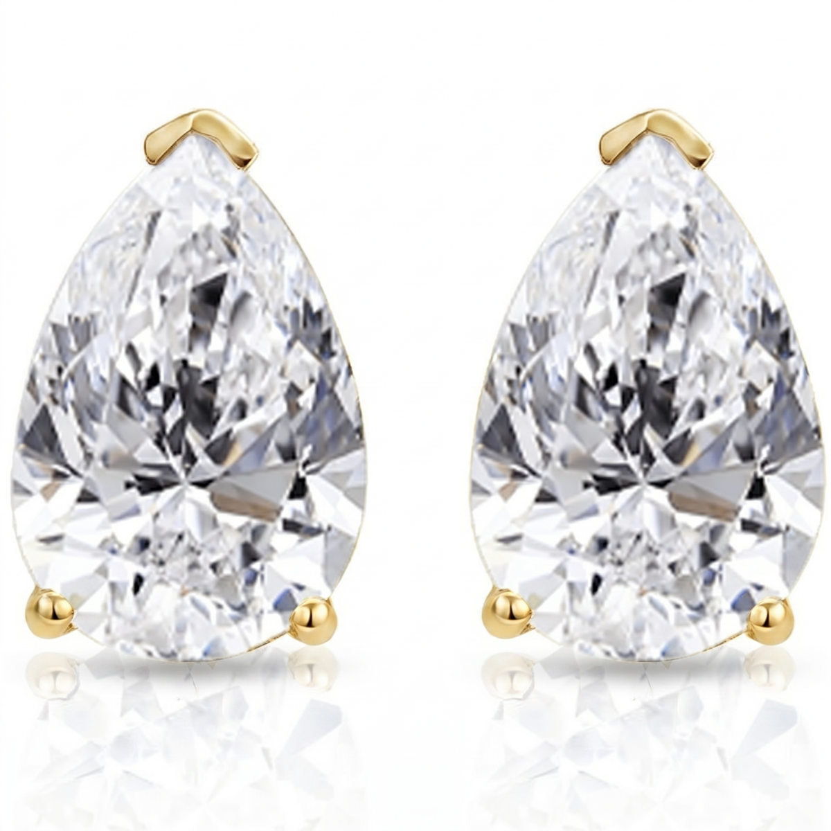 2 Ct Lab Grown Pear Shape Diamond Studs 14k Yellow Gold Earrings