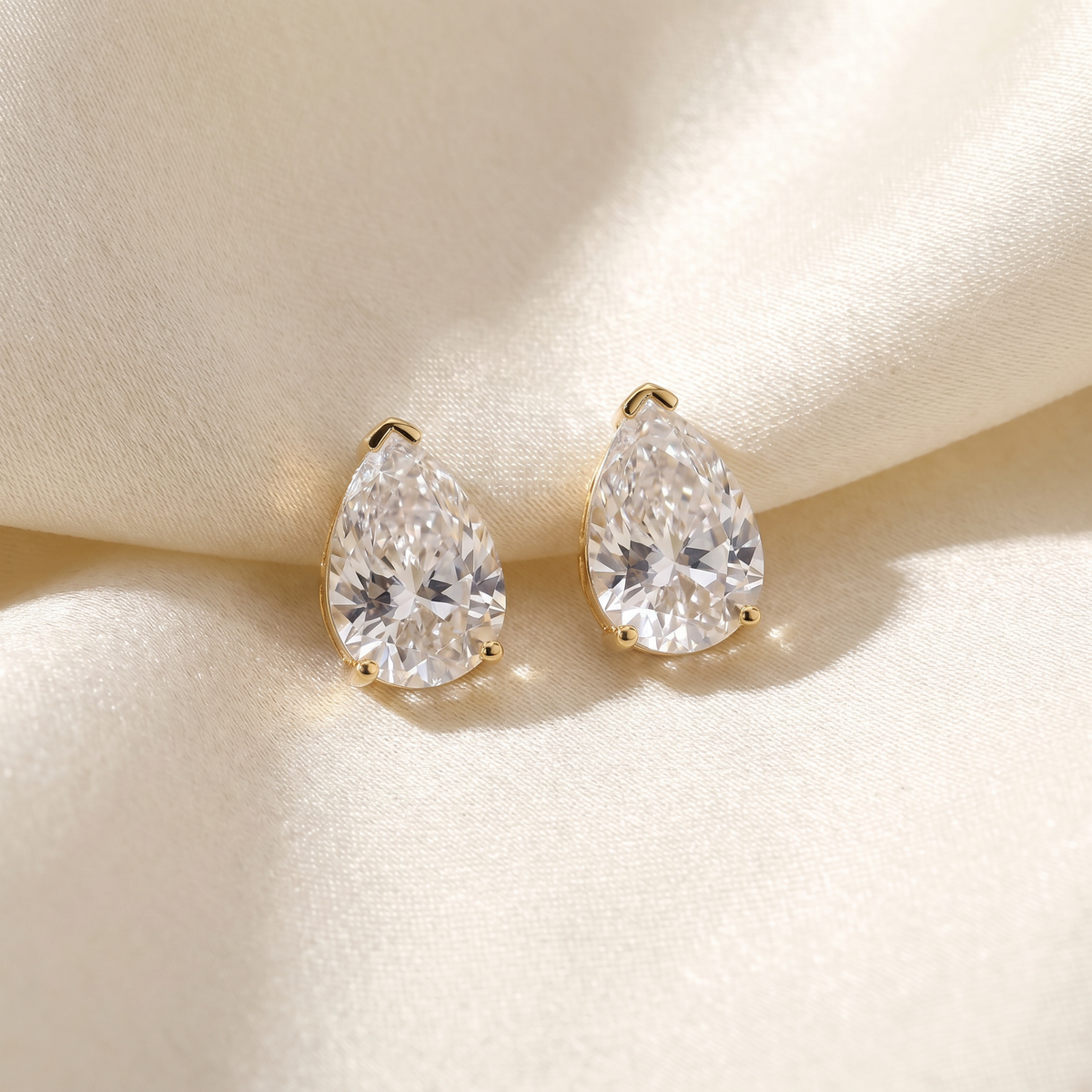 2 Ct Lab Grown Pear Shape Diamond Studs 14k Yellow Gold Earrings