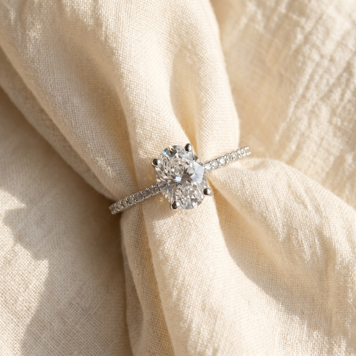 1.20Ct Oval Diamond Engagement Ring with Side Stones 14k White Gold lab Grown