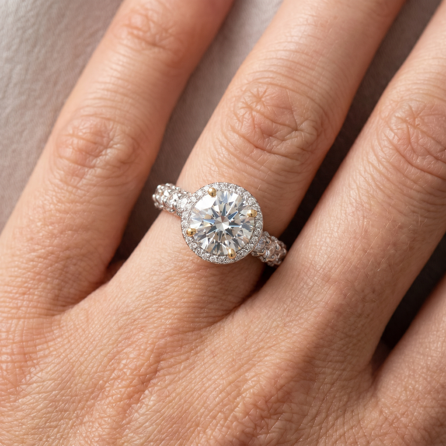 Certified 4.00Ct Diamond Engagement Ring 14k Gold Lab Grown (2 1/2Ct Center)