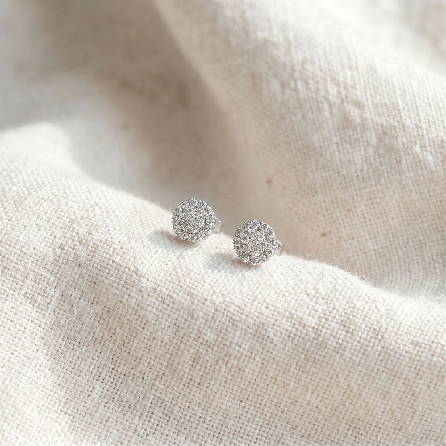 Tiny Diamond Pave Halo Earrings Studs 10K White Gold W/ Screw Backs 4mm