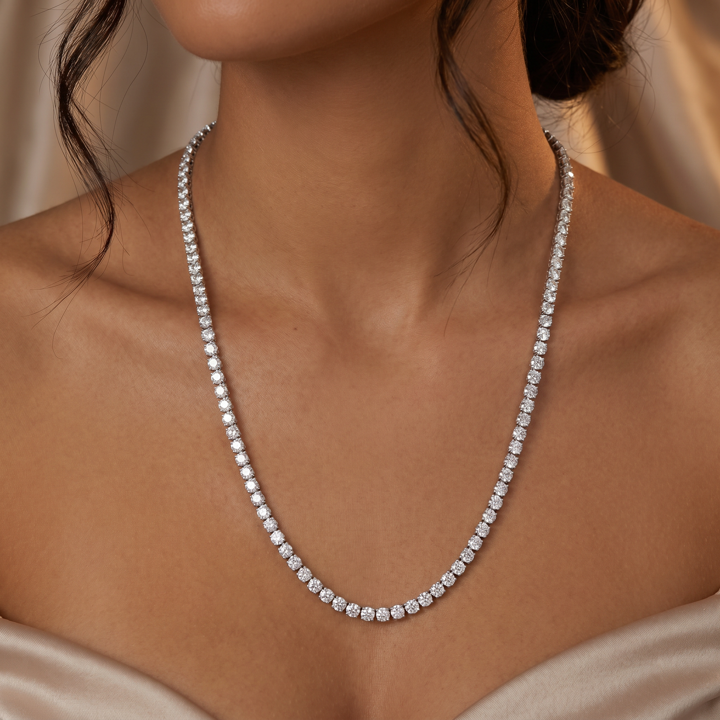 Certified 38.34Ct Natural Diamond 25.5" Tennis Necklace 14k White Gold