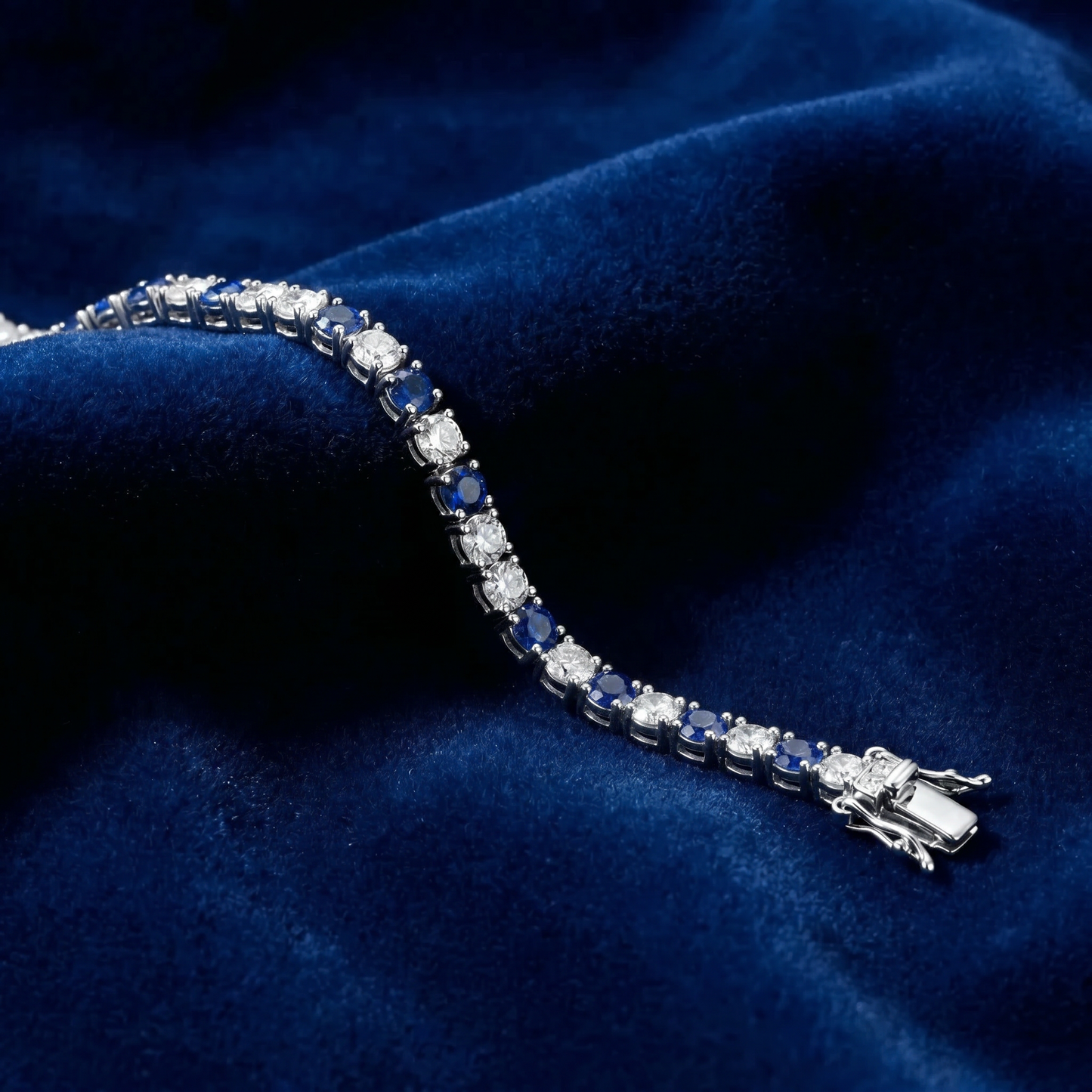 11.50Ct Blue Sapphire & Diamond Tennis Bracelet 7" 14k White Gold Lab Grown
