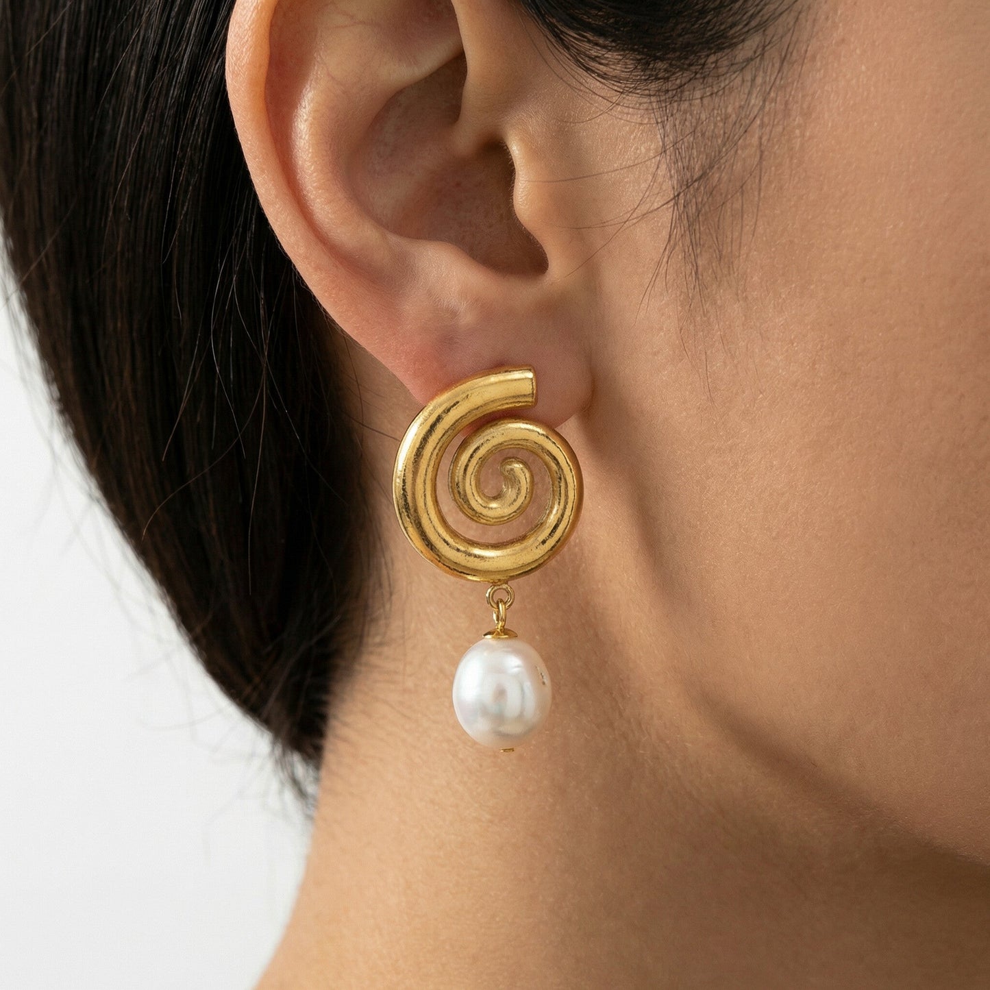 18k Yellow Gold Plated 1.5" Fresh Water Pearl Push Back Studs