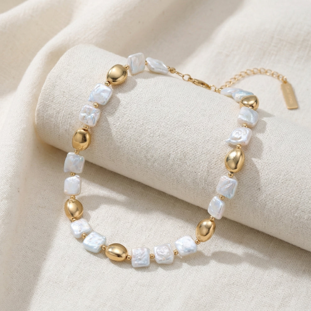 Pina Square Pearl 18k Yellow Gold Necklace