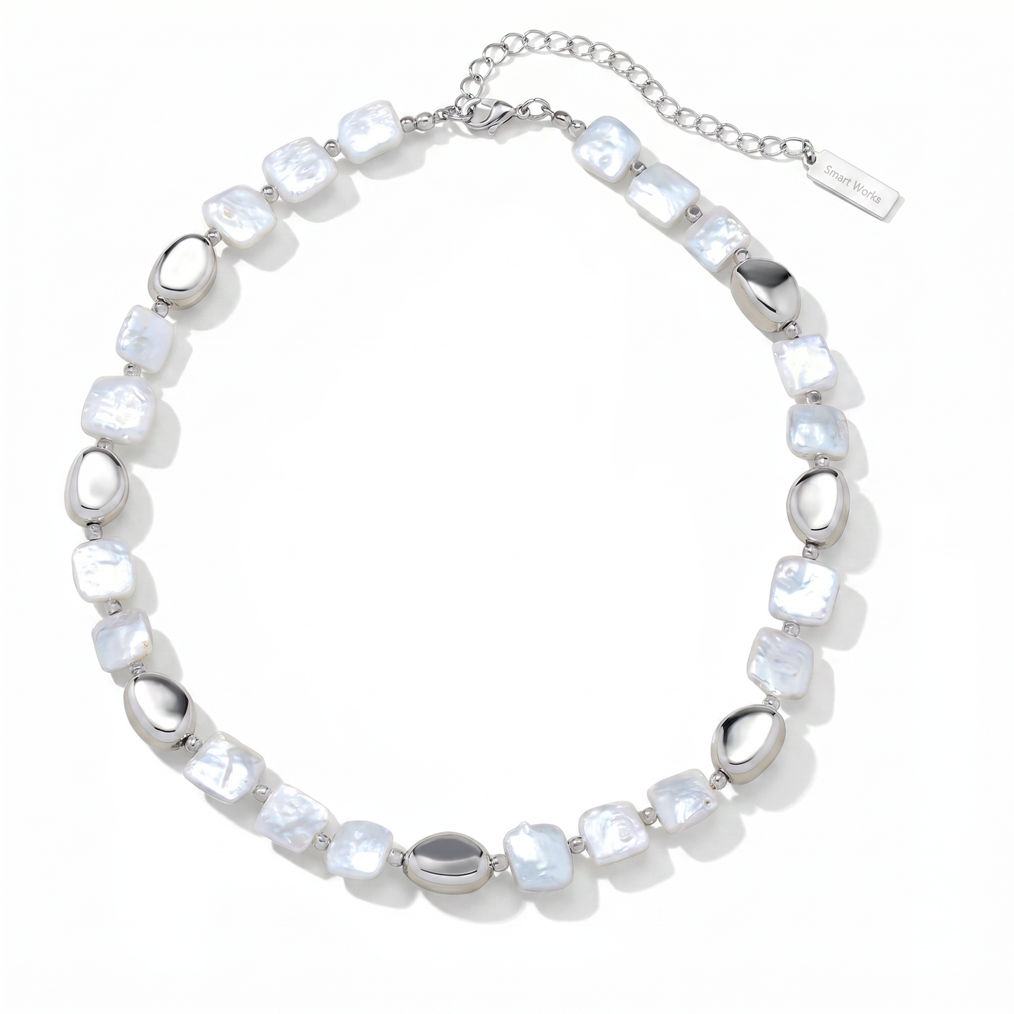 Pina Square Pearl Silver Necklace