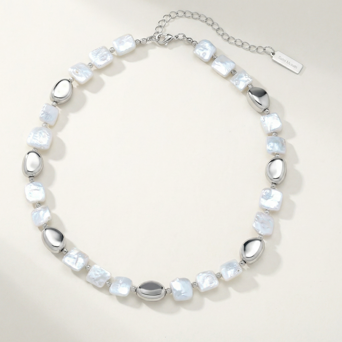 Pina Square Pearl Silver Necklace