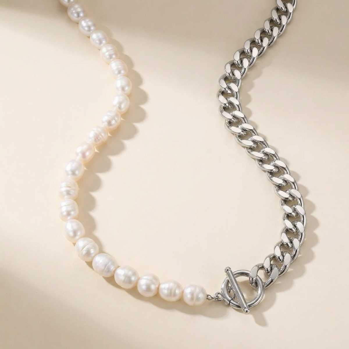 Fresh Water Pearl Half Curb Link Necklace 18" Toggle Clasp