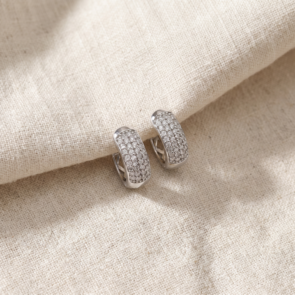 Small 1/4ct Diamond Pave Huggie Hoops Women's Earrings White Gold Lab Grown 1/3"