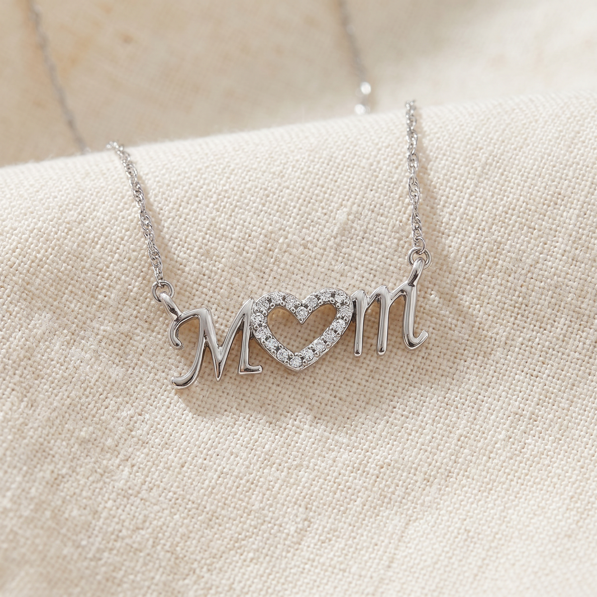 Diamond Heart Mom Pendant 10k White Gold Women's Necklace Lab Grown