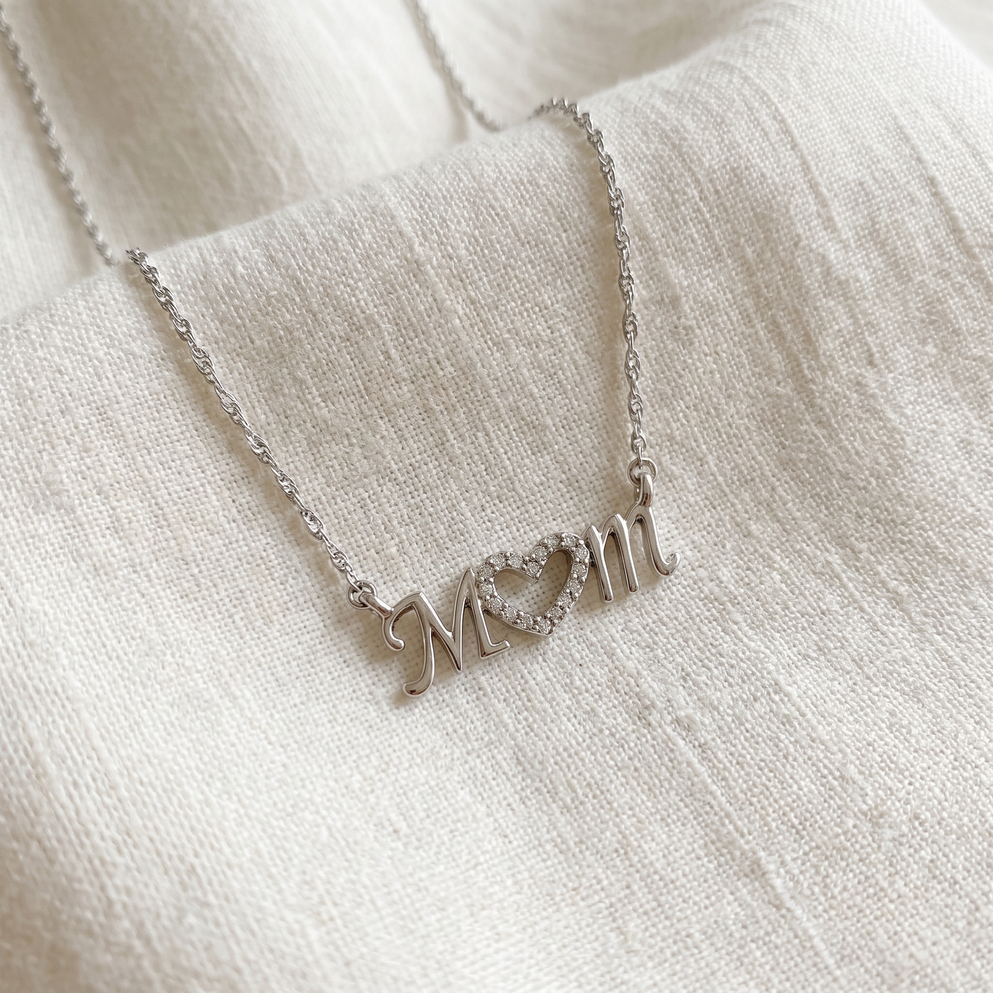 Diamond Heart Mom Pendant 10k White Gold Women's Necklace Lab Grown