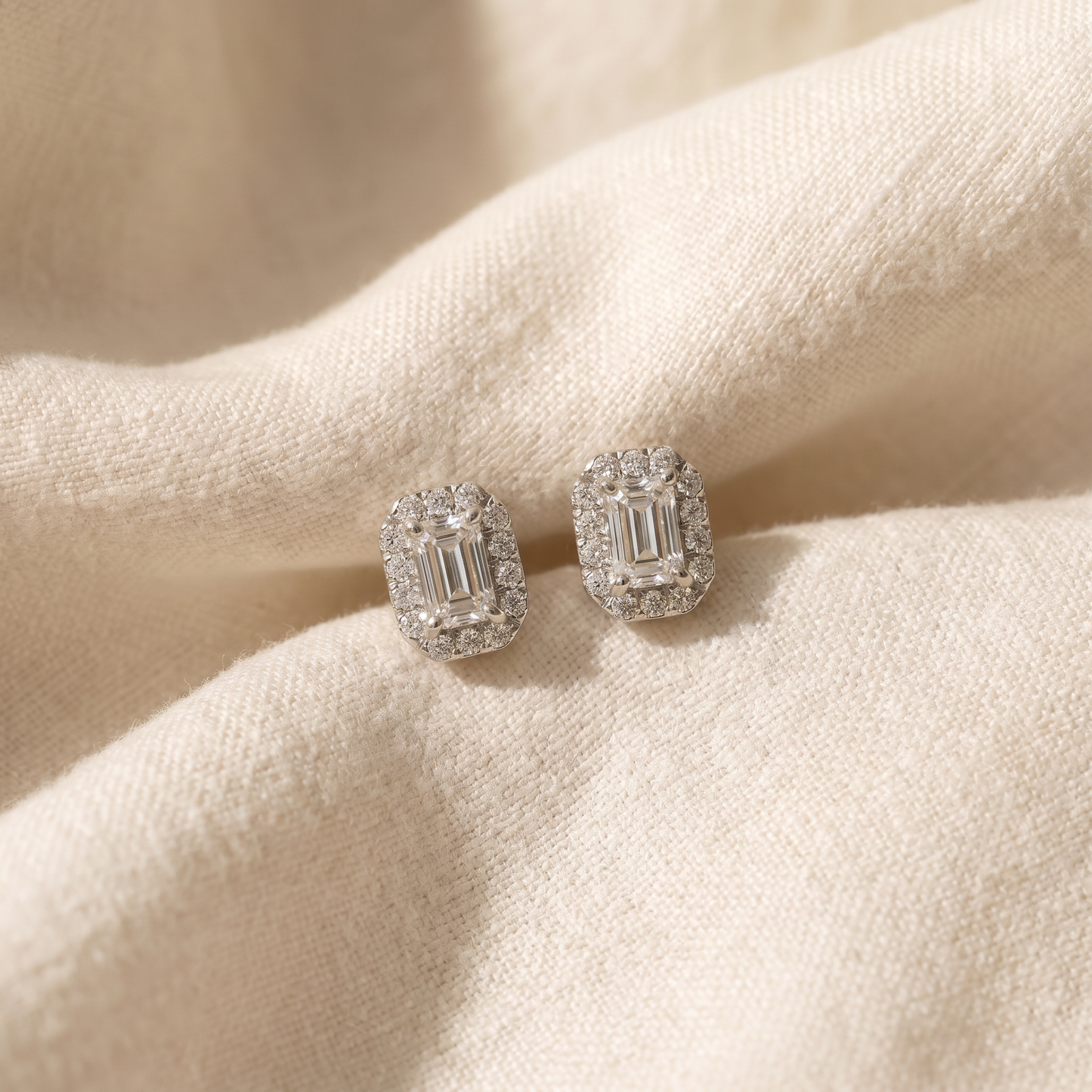 3/4Ct Emerald Lab Grown Diamond Halo Studs Silver Earrings
