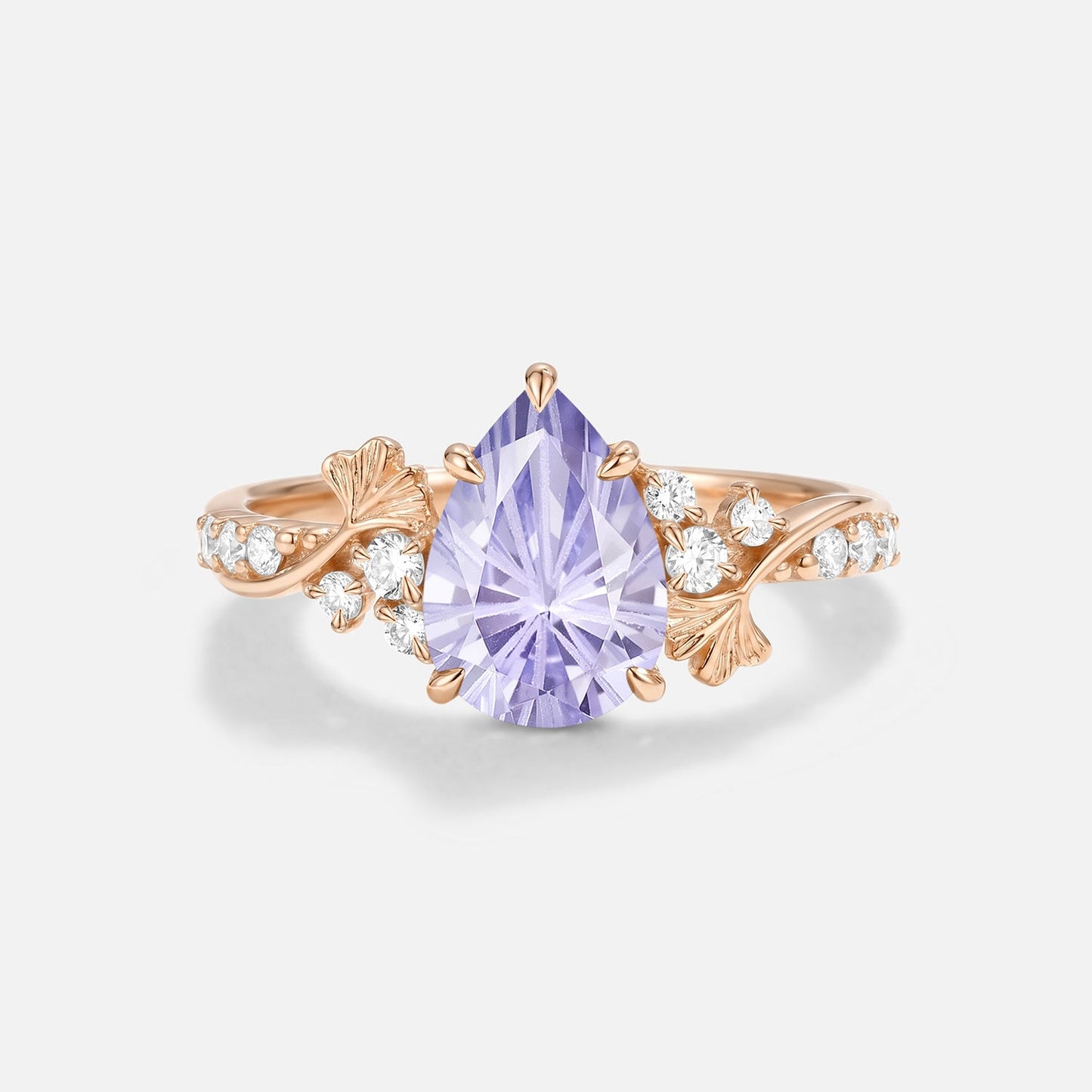 Pear Cut Leafy Firework Lab Lavender Sapphire Engagement Ring - Xanthe