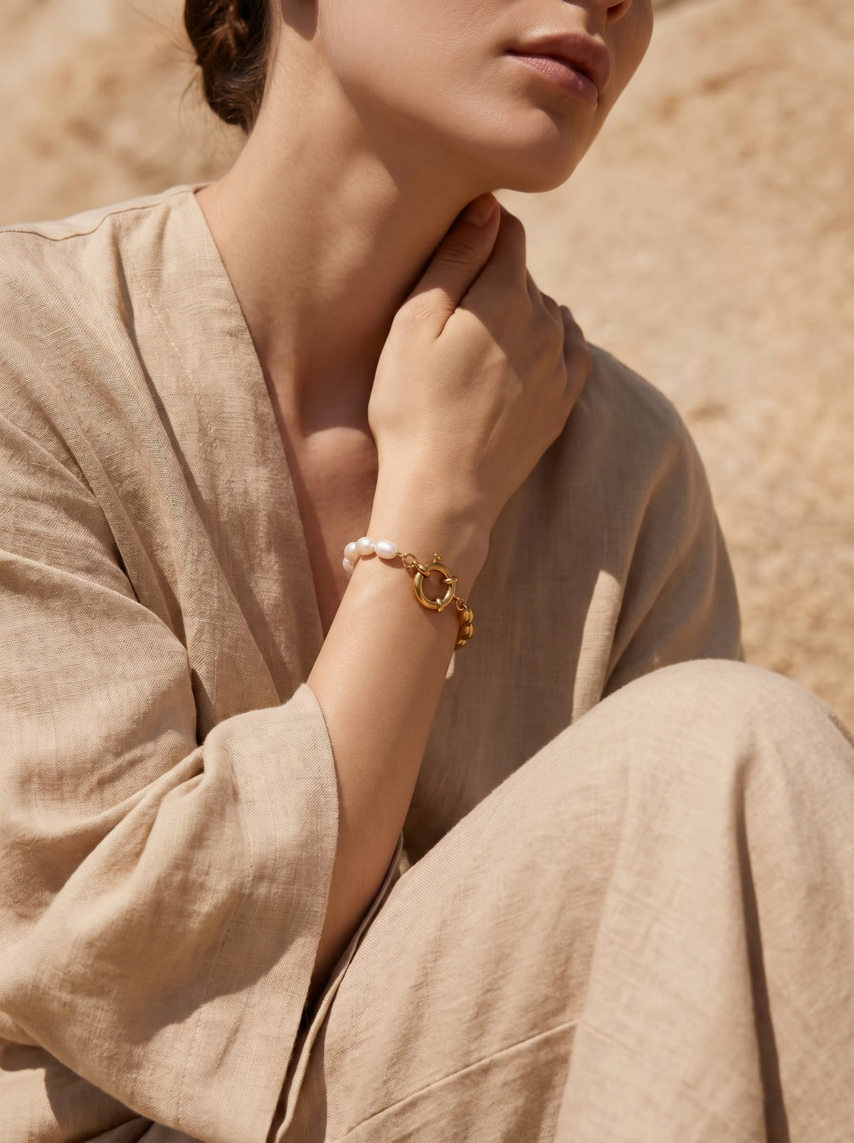Bracelet Boulogne | Duo Perles d'Eau Douce & Chaîne Dorée – Univers Parisienne Chic