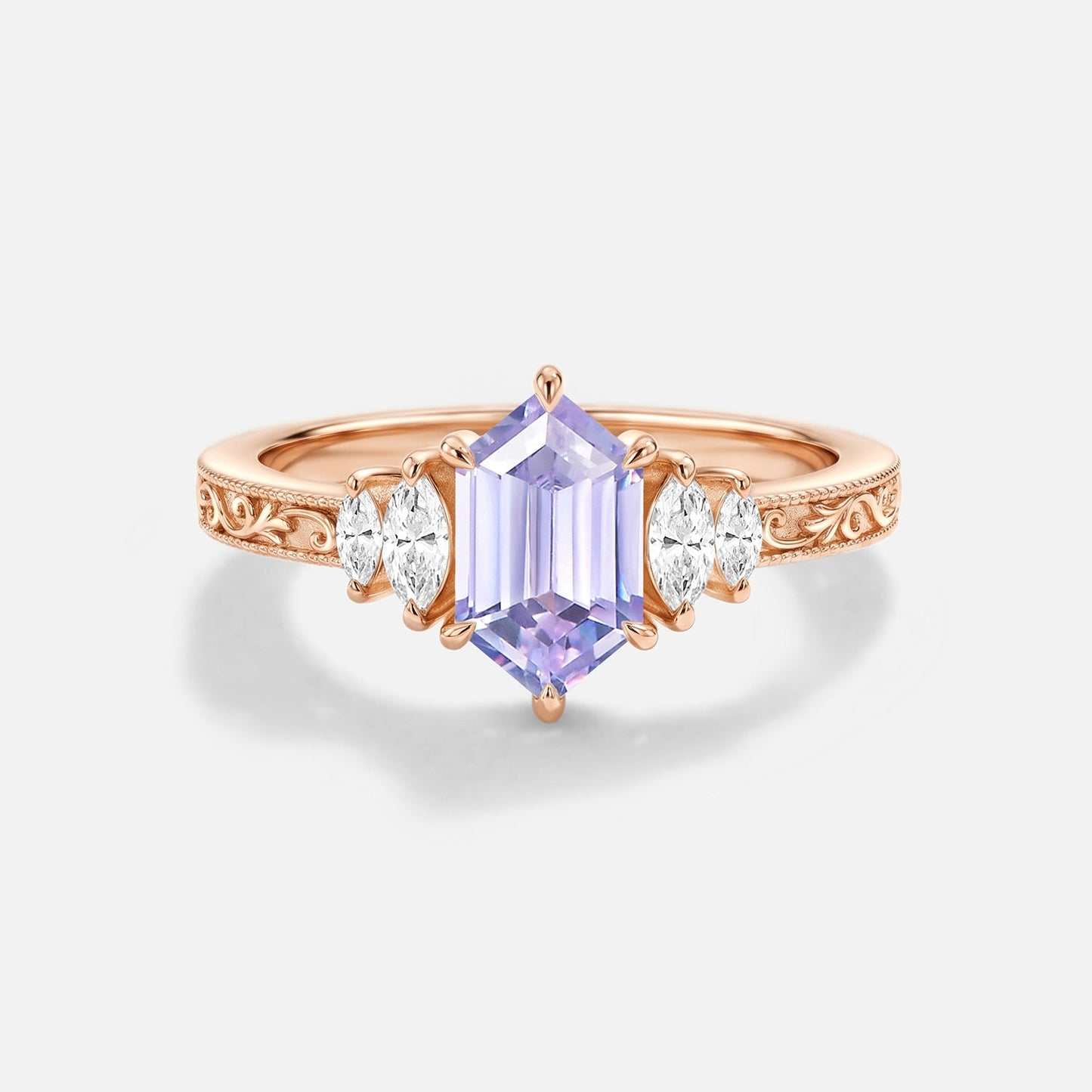 Lab Lavender Sapphire Hexagon Engagement Ring - Thessaly